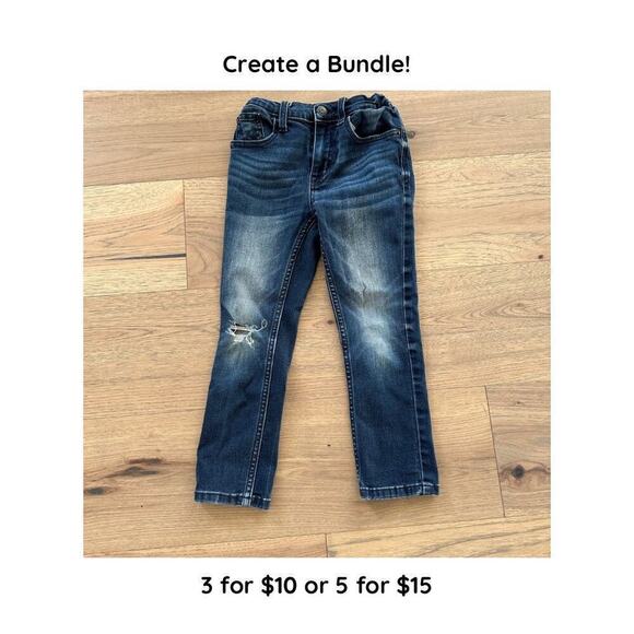 Cat and Jack Boys Dark Wash Adjustable Waist Denim Distressed Skinny Jeans Sz 6 - Picture 1 of 9